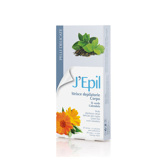 Jepil Strisce Depilatorie Corpo Pelli Delicate con Tè Verde e Calendula – 20 Strisce
