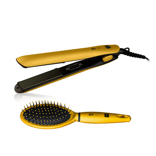 MY GIFT KIT PIASTRA PROFESSIONALE + SPAZZOLA IN COLORE ORO SPEZIATO