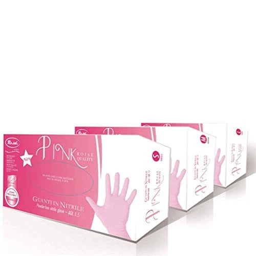 Ro.ial Guanti Monouso in Nitrile Rosa Non Talcati – Taglia S,M,L – 100 Pezzi