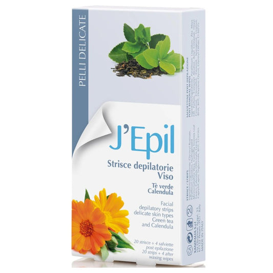 Jepil Strisce Depilatorie Viso Pelli Delicate con Tè Verde e Calendula – 20 Strisce